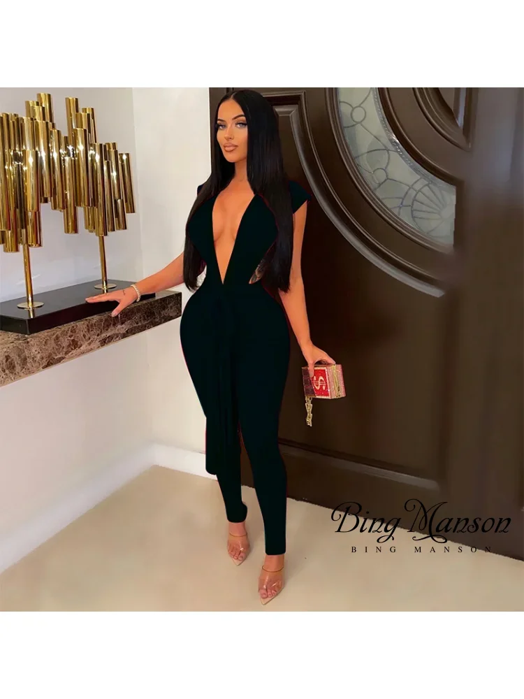 Sleeveless Fabric Patchwork Backless Sexy Hollow Out Jumpsuit Women's Jumpsuit Elegant Party Club Jumpsuit Women's Street Wear