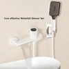 White Waterfall Bath Shower Faucet with Self-adhesive Hand Shower Hot Cold Water Mixer Tap Bathroom Faucet Tub Shower System Set 1