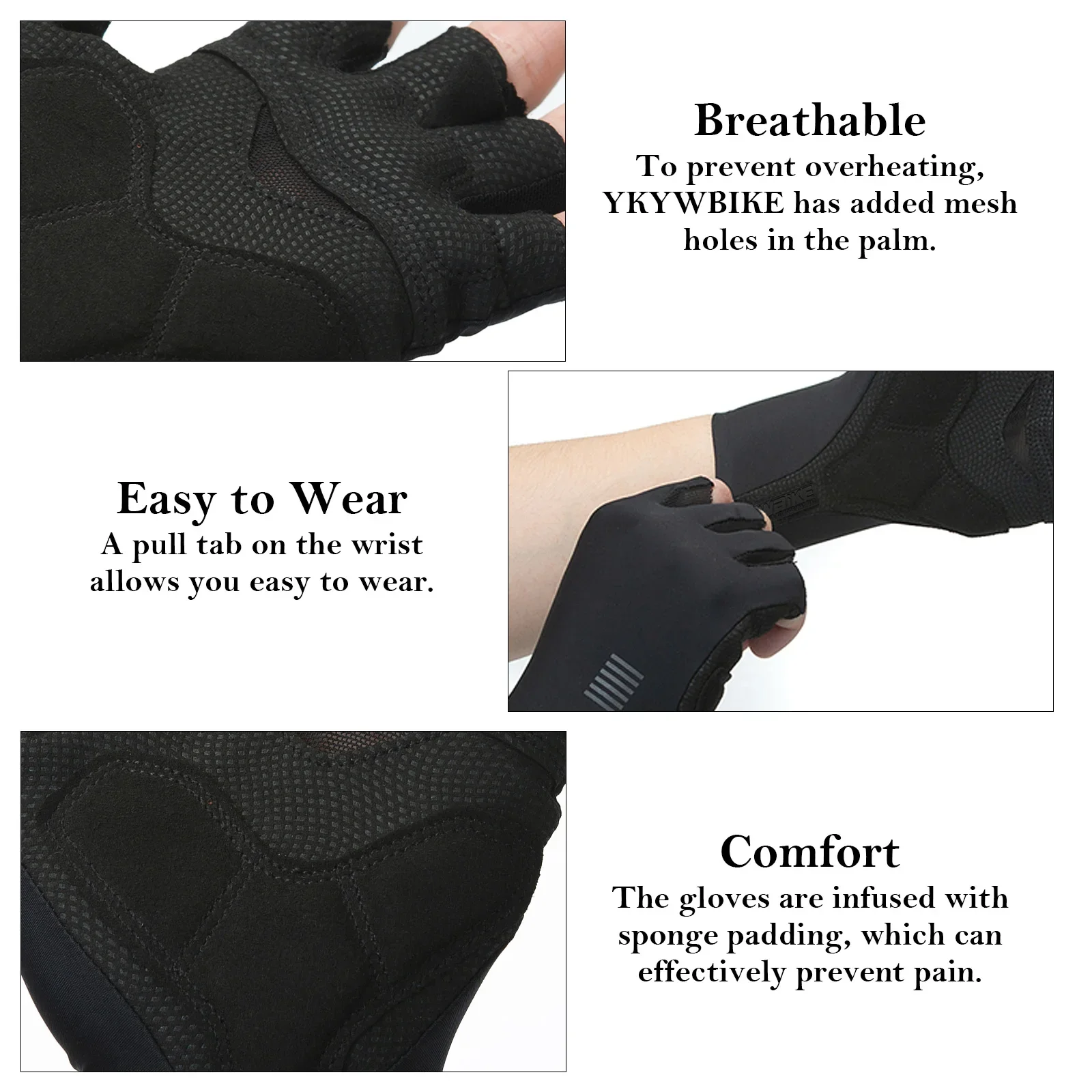 YKYWBIKE Cycling Gloves MTB Bike Gloves Sports Half Finger Sports Riding Goves Men Breathable Shockproof Bicycle Gloves 304 2