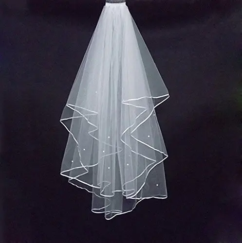 Girl White and Ivory Communion Wedding Beaded Veil Accessory with Comb 2024