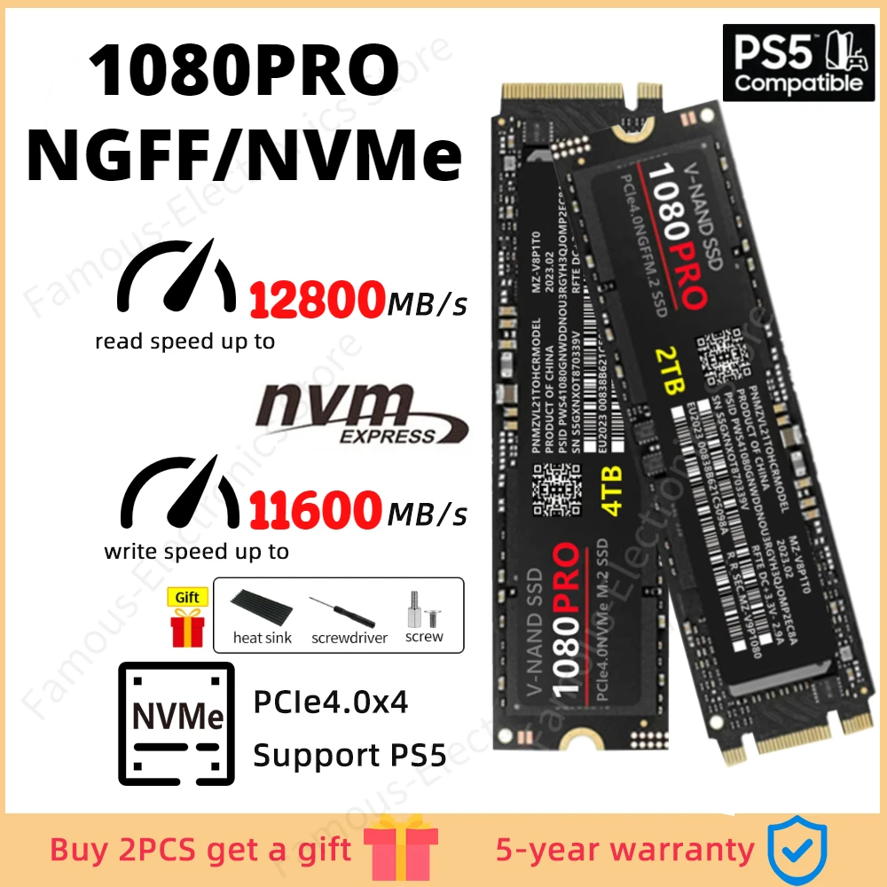 

New PCIe NVME Gen4 X4 Ssd Sata 4TB 2TB 1TB Ssd M.2 2280 PCIe Hard Drive Disk Internal Solid State Drive for Laptop Ps5 Computer