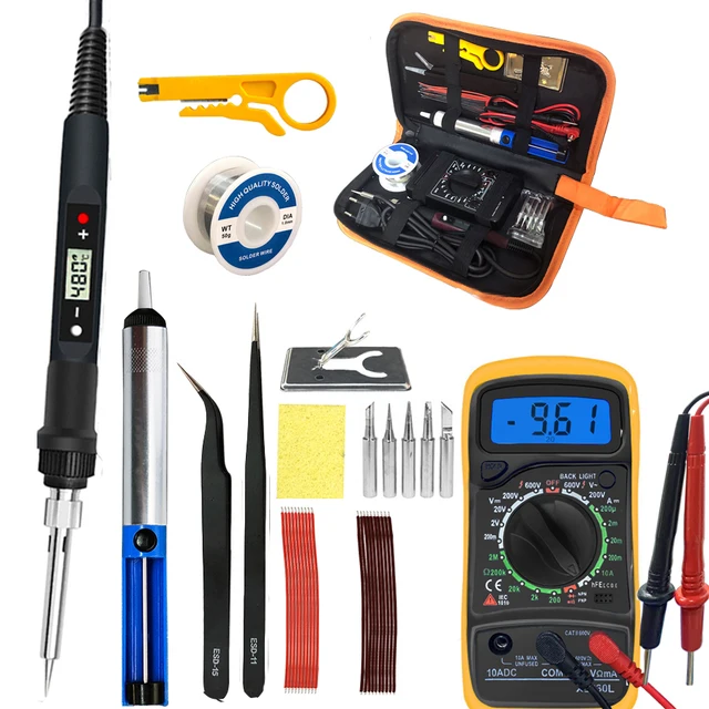 80W Digital Electric Soldering Iron Set Kit 220V 110V Temperature  Adjustable LCD Display Solder Welding Iron Tool Tips