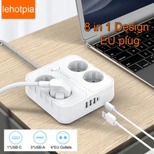 

EU Multi Power Strip With Extension Cable USB Type C Ports Electrical Sockets For Office Smart Home Overload Protection Charger