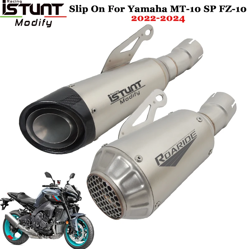 

Системы выхлопных газов мотоцикла для Yamaha MT10 MT-10 SP FZ10 FZ-10 2022 2023, Модифицированная трубка из углеродного волокна, глушитель с сеткой