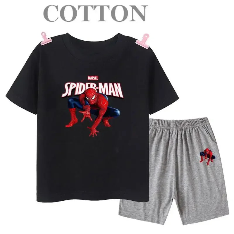 thumbnail image 1 of Conjunto de camiseta y pantalones cortos de algodón para niños de Marvel Spider Man de verano, ropa de dibujos animados para niños, conjunto de dos piezas de manga corta, conjunto para niñas y niños, 1 of 5