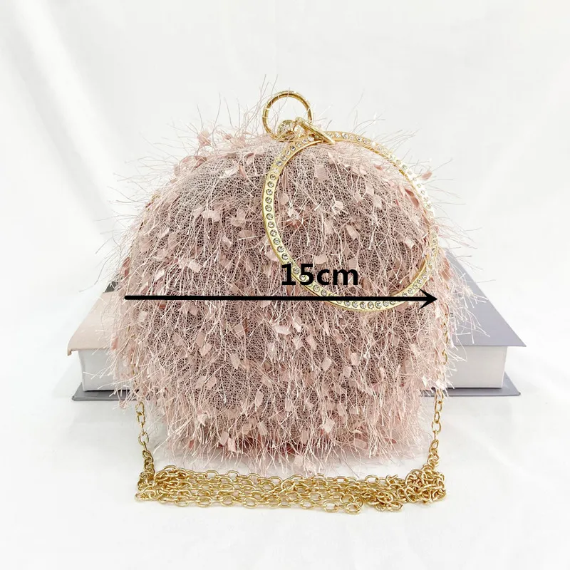 2022 new hand-made small round bag handmade furry evening bag one shoulder dress evening wedding wedding banquet bag