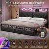 California King Bed Frame with Hidden Storage, 2 Drawers, Led Lights, Charging Station, Upholstered Headboard, Bed Frame 3