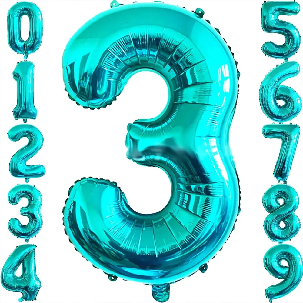 Teal Blue Number Balloon Large 32inch Digital Number 0-9 Teal Blue Turquoise Foil Balloons for Anniversary Birthday Party Decor