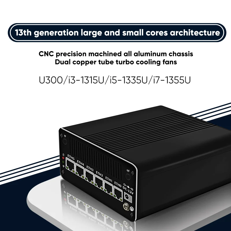 13세대 방화벽 라우터 I7 1355U I5 1335U I3 1315U U300 6개 I226-V 2.5G 2개 NVMe 2개 SATA 방화벽 어플라이언스 미니 PC Proxmox
