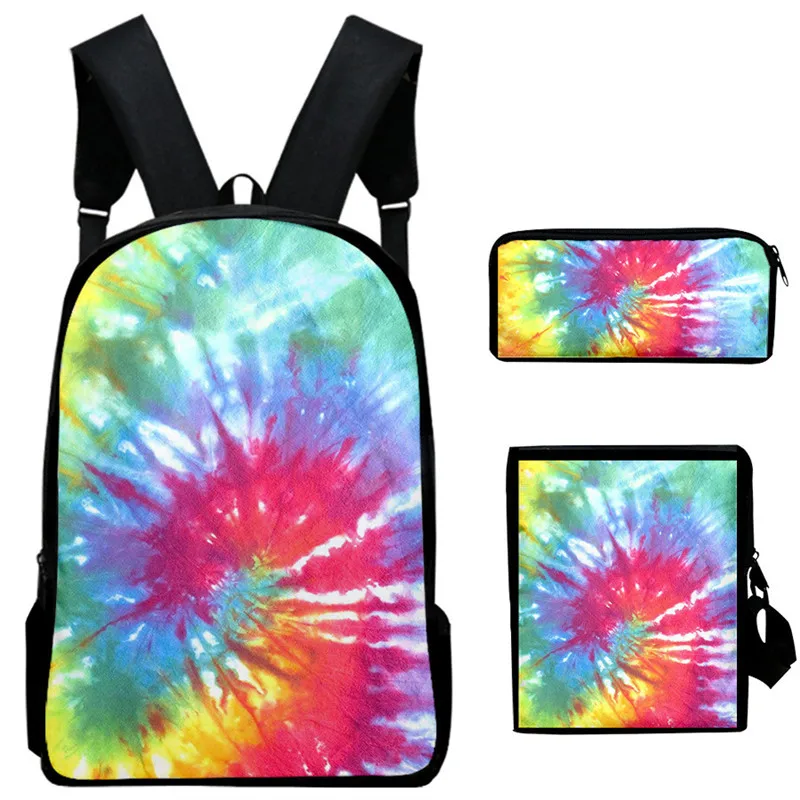 

3pcs/set Student Schoolbags Fashion Tie Dye Printing Women Backpack Laptop Bookbags Pencil Case Purse Set for Teenagers Girls