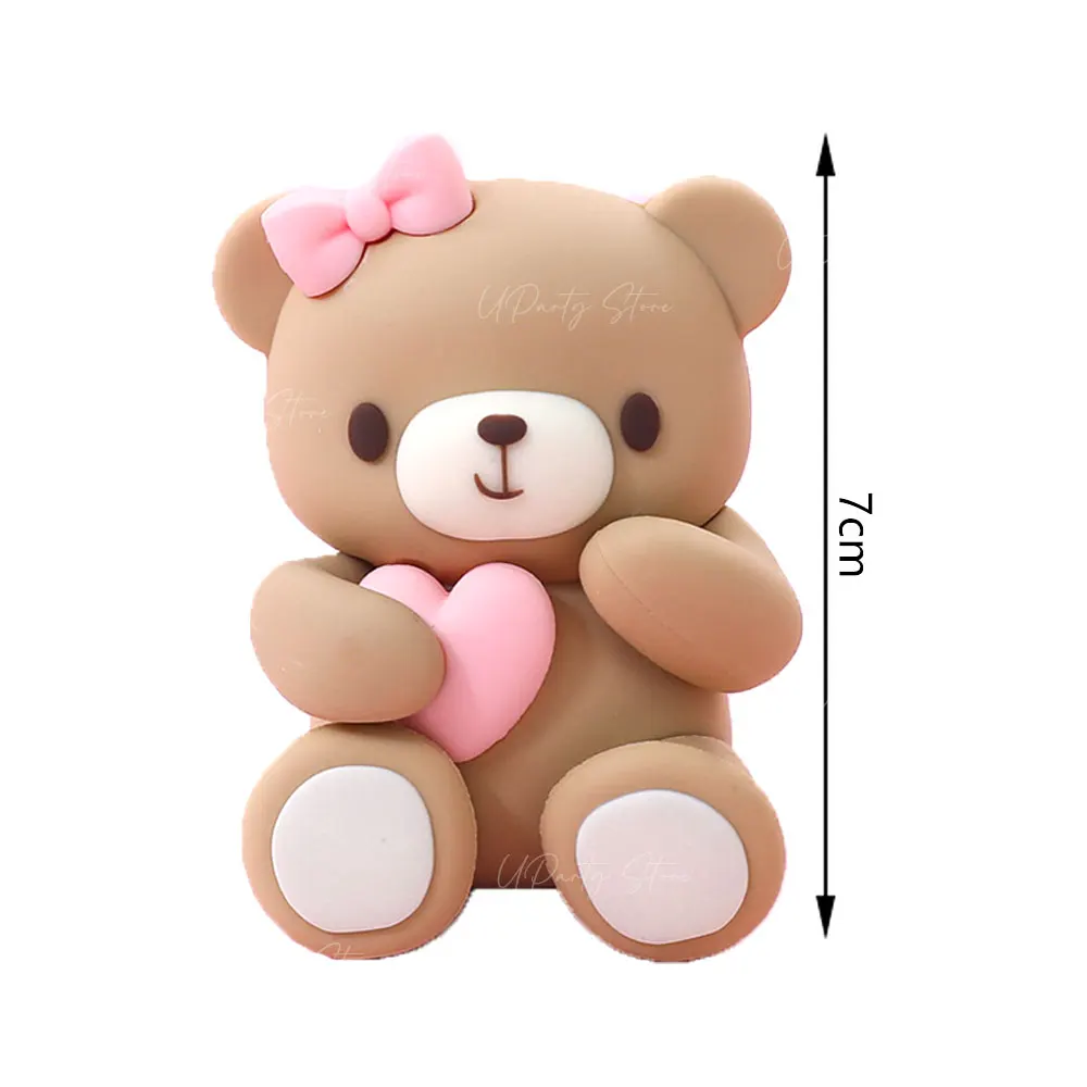 Pink Bear & Rainbow Cake Toppers Set - Baby Shower & Birthday Decorations