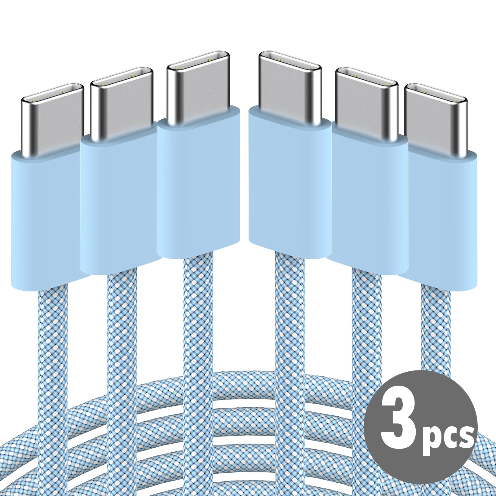 Ice Blue 60W Fast Charging USB-C Cable | Braided Nylon Type-C to Type-C Cord