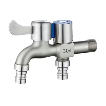 Stainless Steel Faucet Double Outlet Dual Control Water Tap One in Two Out Faucet 1/2" Bidet Faucets Bathroom Accessories 1