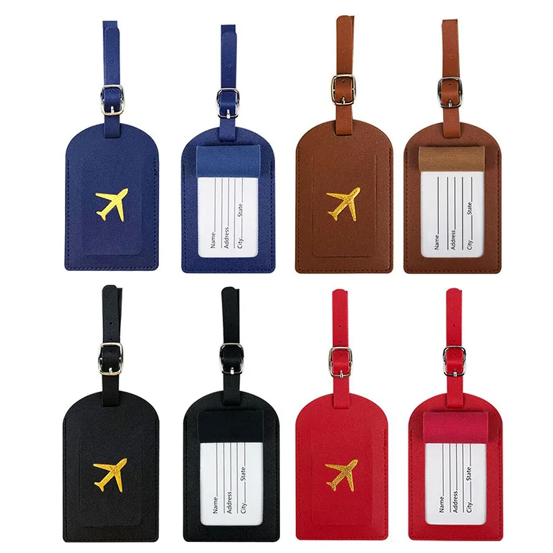 1PC Women Men PU Leather Luggage Tag Suitcase Identifier Label Baggage Boarding Bag Tag Name ID