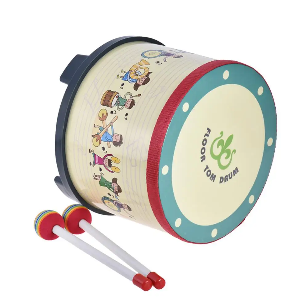 20.5cm Children Drum Cartoon Wooden Floor Tom Drum Mallets Percussion Musical Instrument Kids Beating Educational Toy