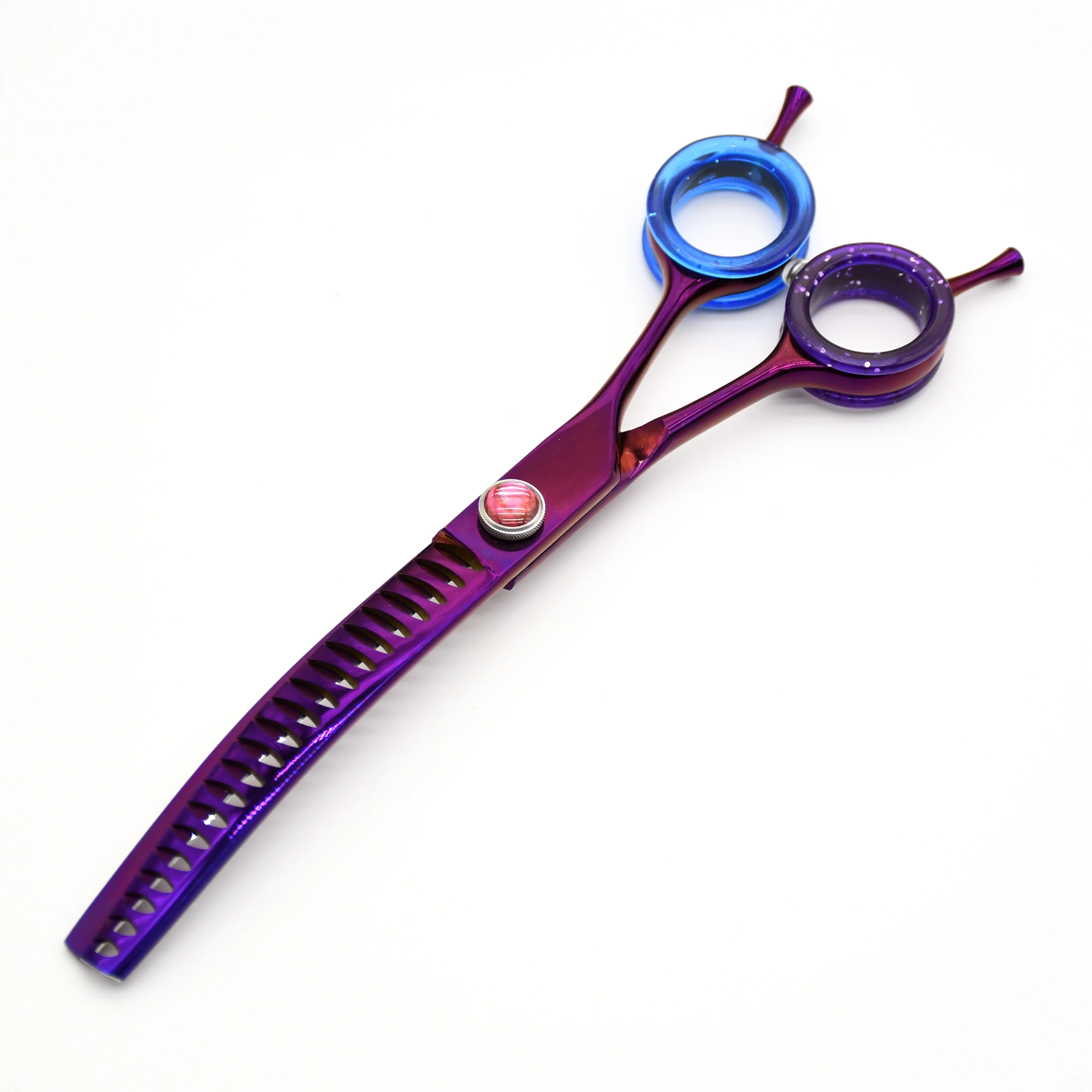 Dog Grooming Scissors Japan Stainless 7" Professional Pet Scissors Purple Down Curved Chunker for Groomer