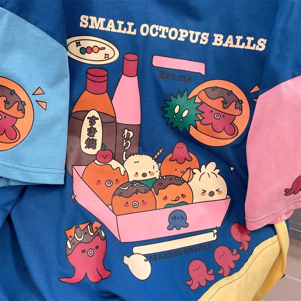 Harajuku Sweet Cartoon Print O-neck T-shirts Y2k E-Girl Patchwork Short Sleeve Tee Shirt Summer New Loose Tops Women Japanese 5