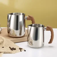 600/900ML Milk Frothing Pitcher with Precise Scale Wooden Handle Dripless Spout Stainless Steel Latte Coffee Cup Coffeeware 1