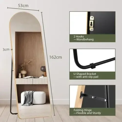 Full Length Mirror 59x16 Inches – Freestanding Floor Mirror With Stand, HD Explosion-Proof Glass, Aluminum Frame