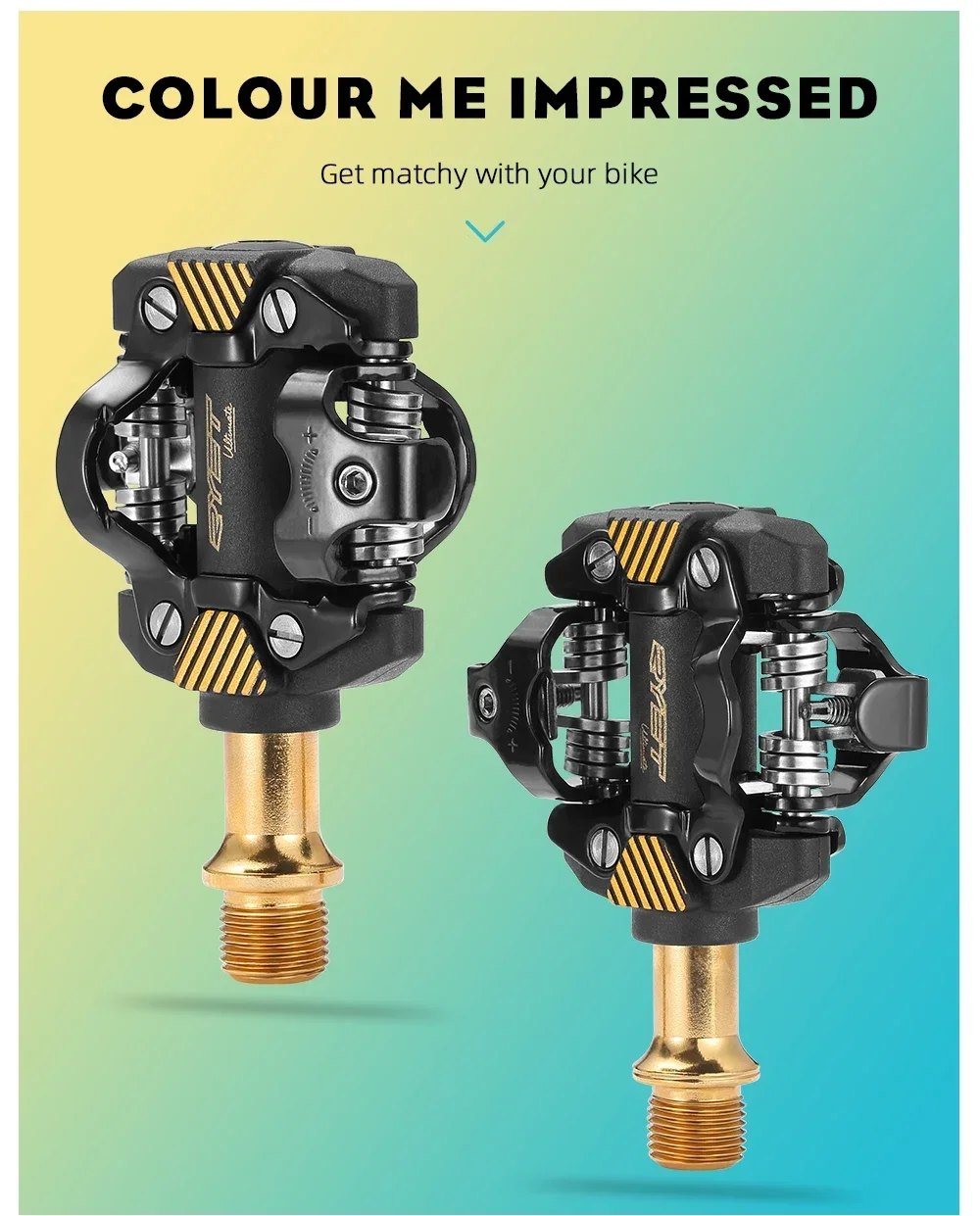 RYET Fahrradpedal SPD Klick Mountainbike Pedale MTB Pedal Dual Platform MTB Klickpedal Fahrradteile Golden Schwarz – Detail 4