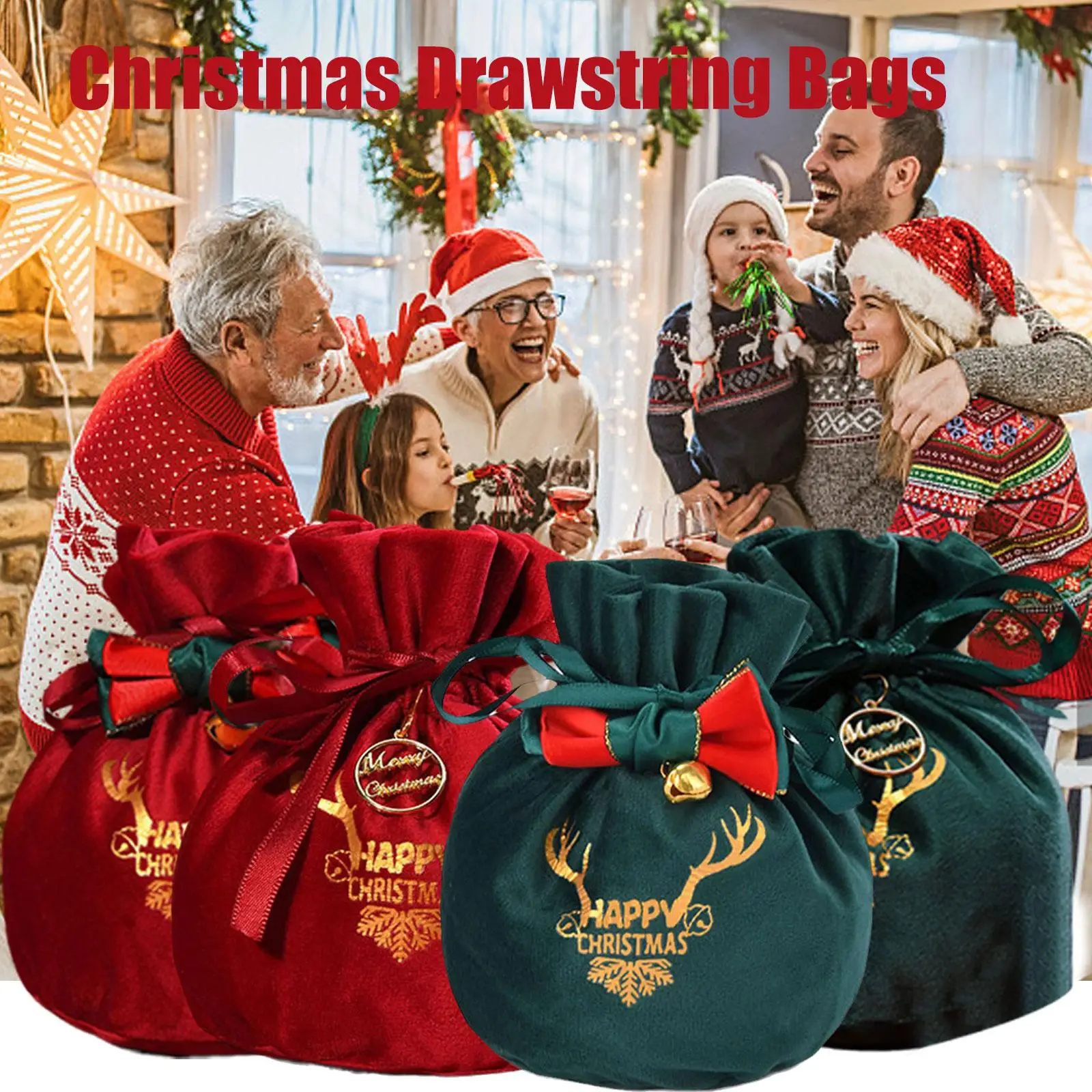 

Christmas Velvet Drawstring Bag Santa Claus Gift Packing Bag Draw String Candy Bags New Year Festival Party Decoration