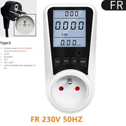 Enhanced Digital Wattmeter for Accurate Energy Consumption Measurement - Universal Plug Adapter (FR Plug)