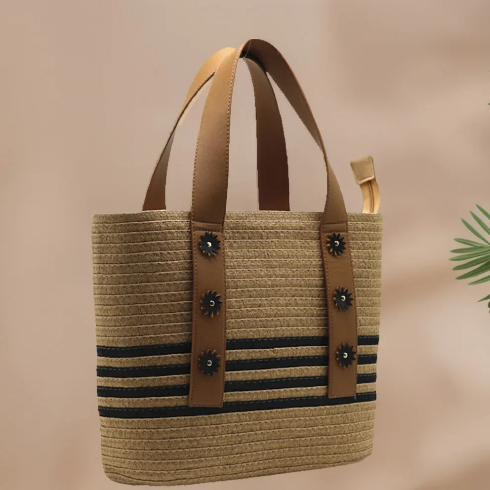 Fashionable Floral Woven Shoulder Bag with Large Capacity