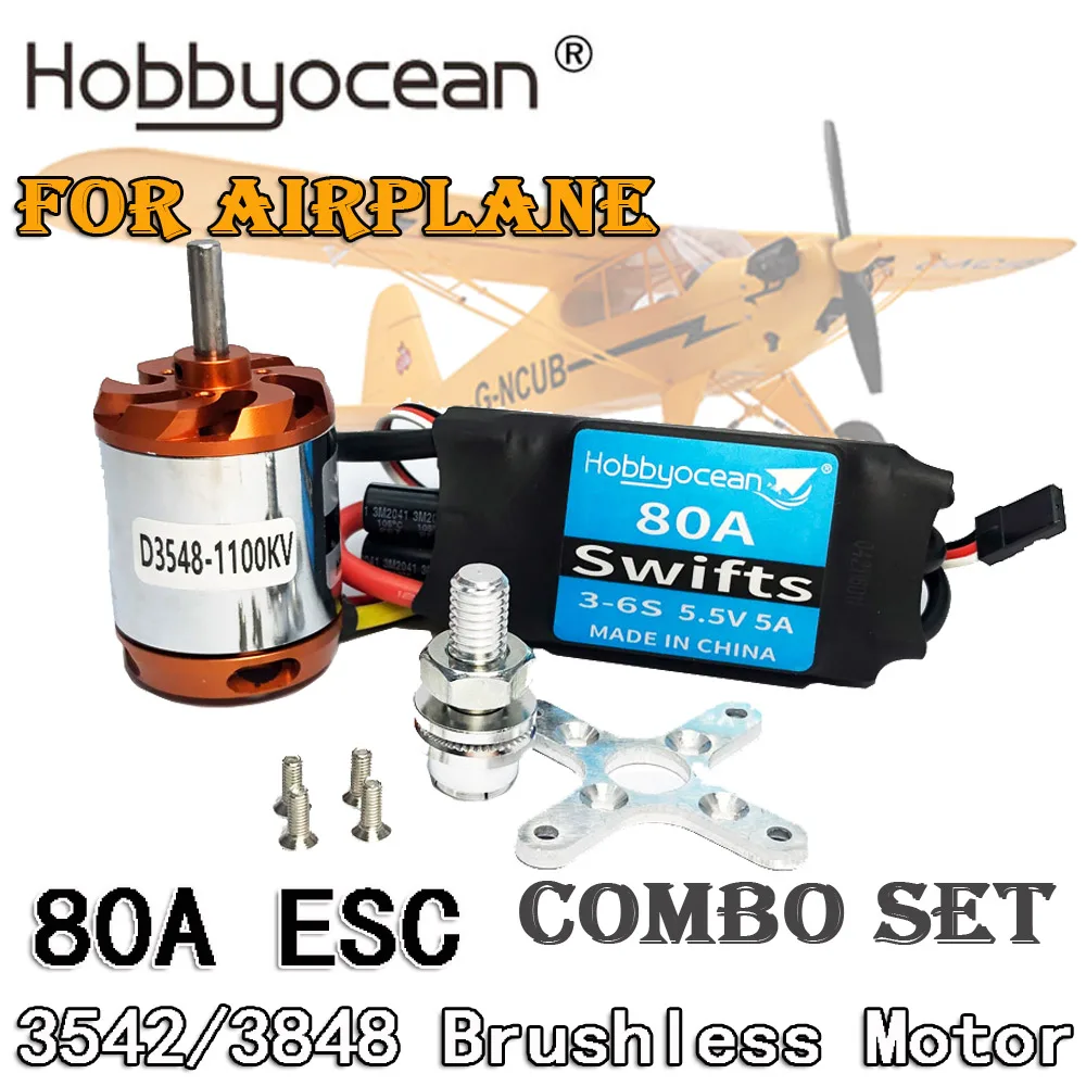 Moteur Sans Balais RC D3548 900KV - Pour Avion à Voilure Fixe, Avec Support Et Adaptateur