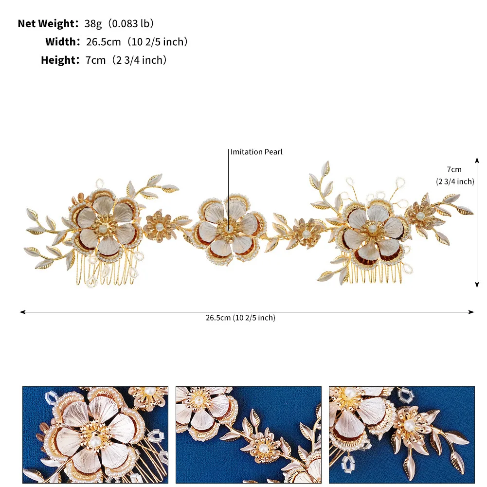 Floralbride Handmade Alloy Crystal Rhinestones Flower Leaf Bridal Hair Comb Wedding Headpiece Hair Accessories Women Jewelry