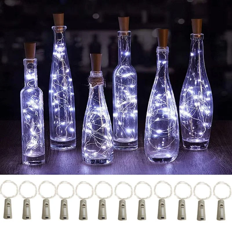 

12pcs Wine Bottle Light with Cork Christmas Decoration Fairy Light LED Copper Wire String Lamp Wedding Holiday Lamp with Battery