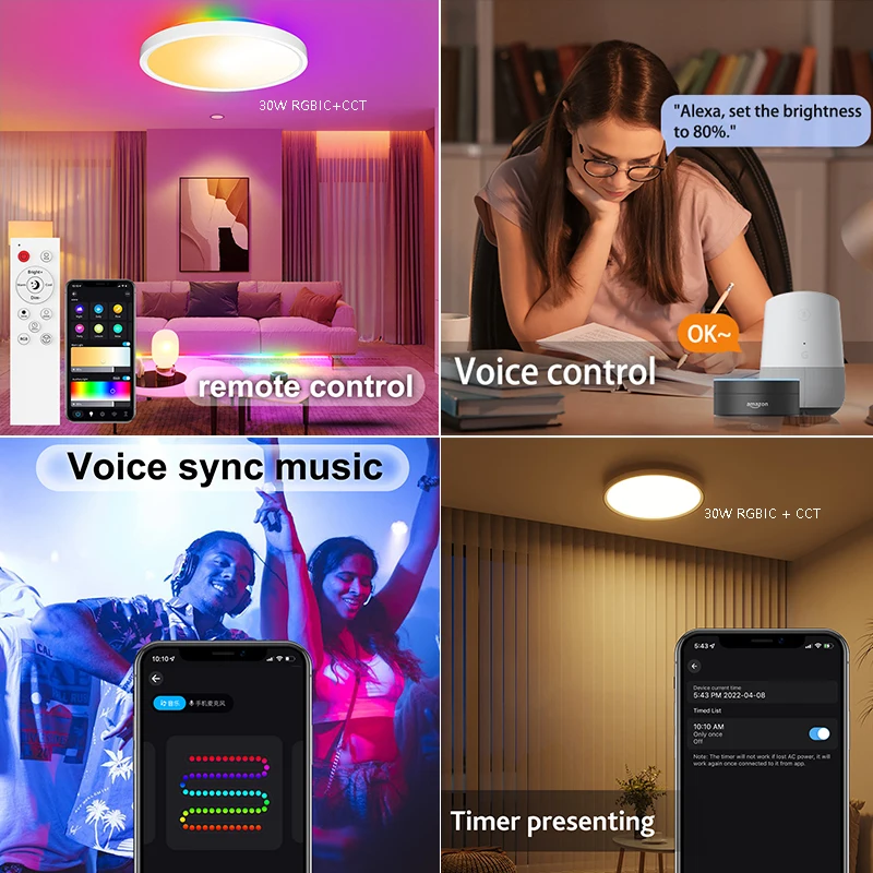 LED Smart Ceiling Light WiFi Control Remote Control RGB Warm White Cold White Panel Light Indoor For Living room decorati ceiling lamps smart home remote control