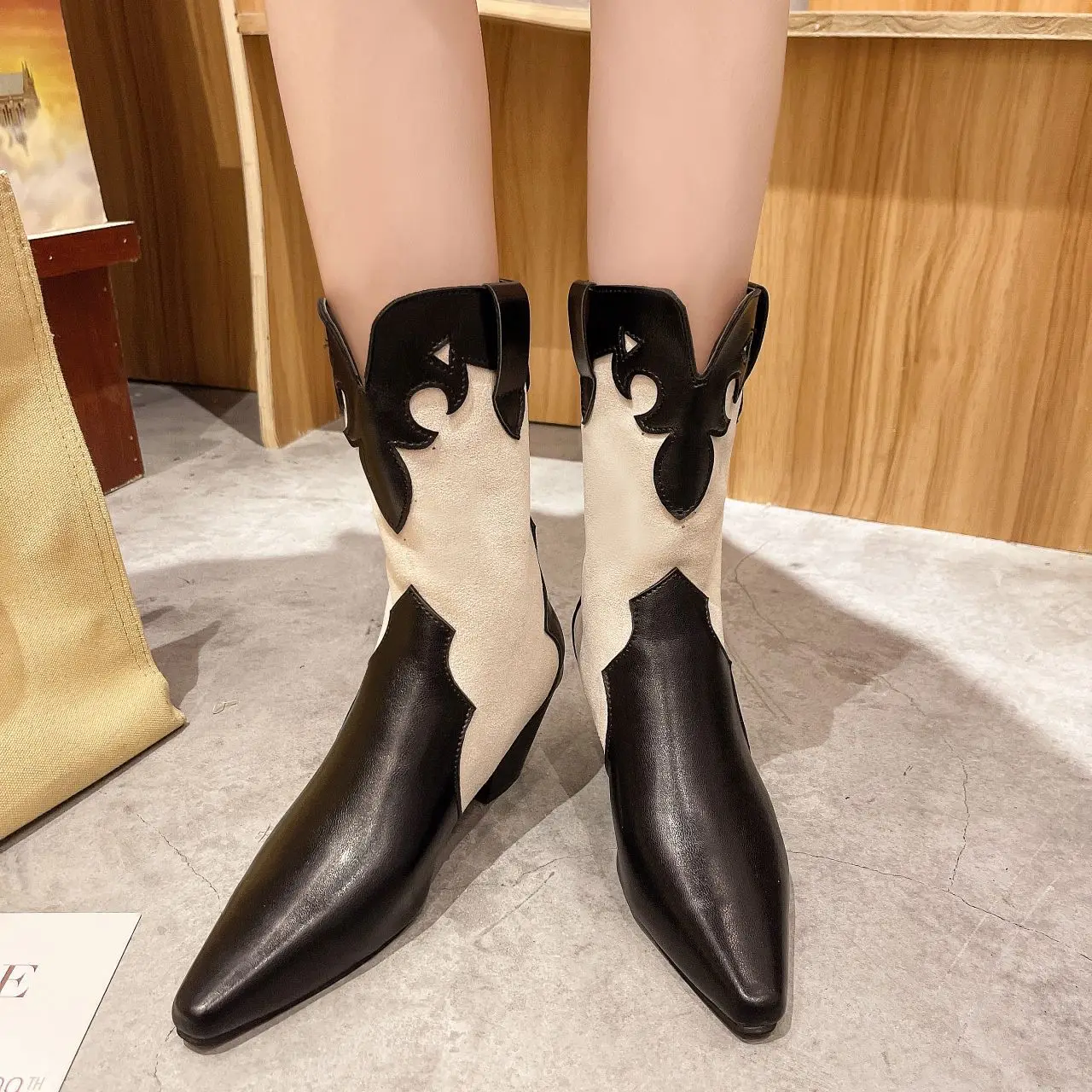 Botas de Cowboy Vintage para mujer y niña, botines cortos hasta el tobillo,  Retro, altos, con tacón, color blanco, Otoño, 2021|Botas hasta el tobillo|  - AliExpress