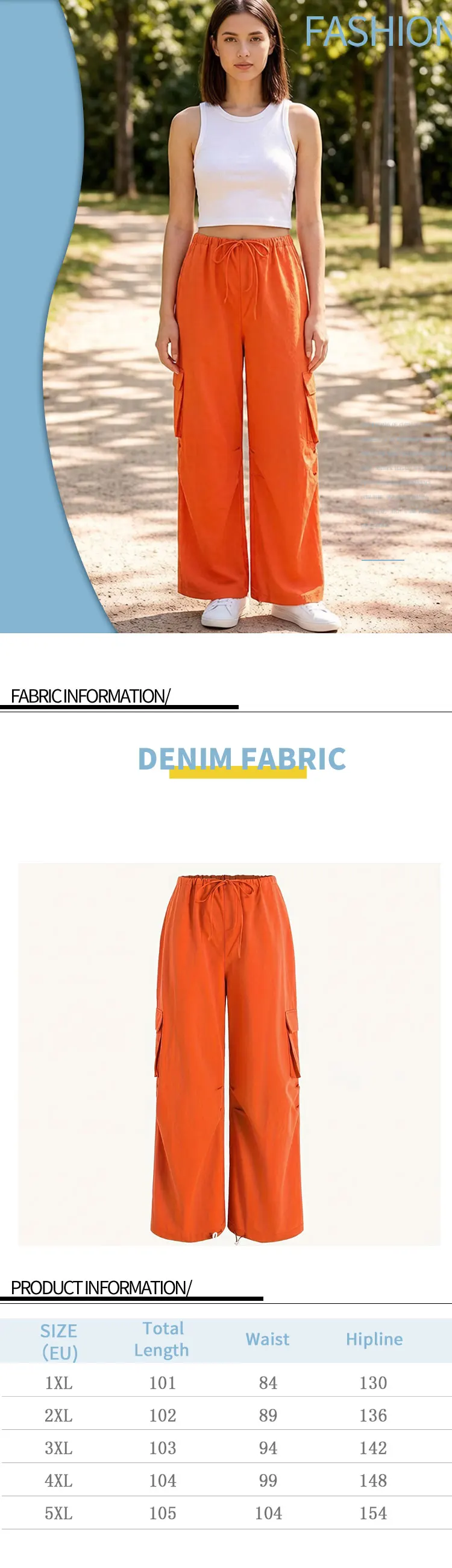 Women's Orange Cargo Wide Leg Pants Casual Loose High Waisted Drawstring Trousers with Pockets for Streetwear Summer Daily Wear