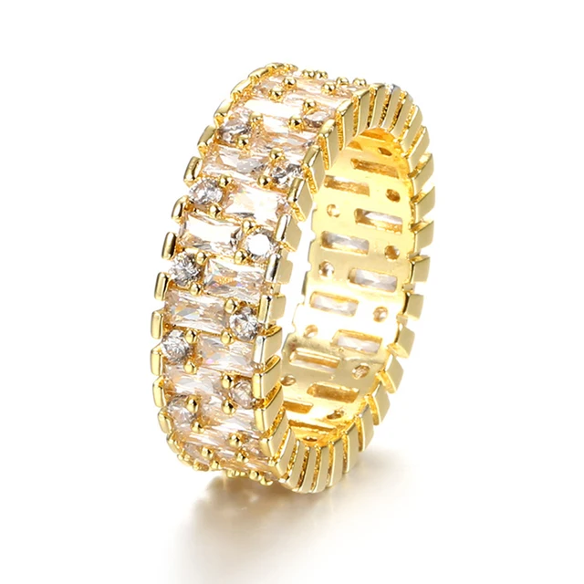 Handmade Eternity Promise Gold Crystal Ring AAA CZ Zirconia Engagement Wedding Band Rings for Women Men Finger Party Jewelry 23