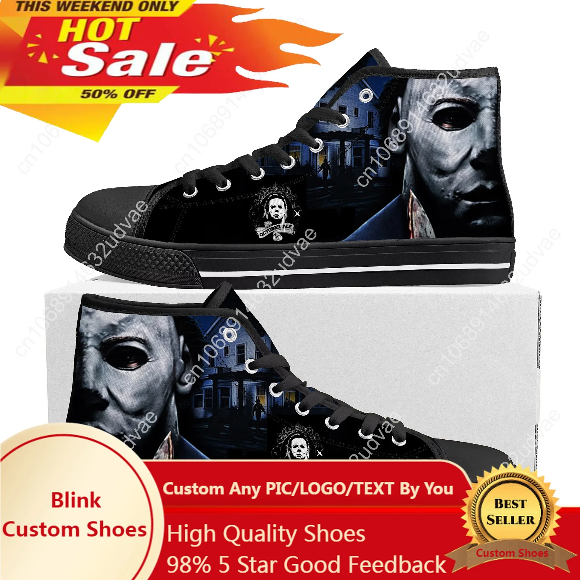 

Michael Myers High Top Quality Sneakers Horror Halloween Mens Womens Teenager Canvas Sneaker Casual Couple Shoes Custom Shoe