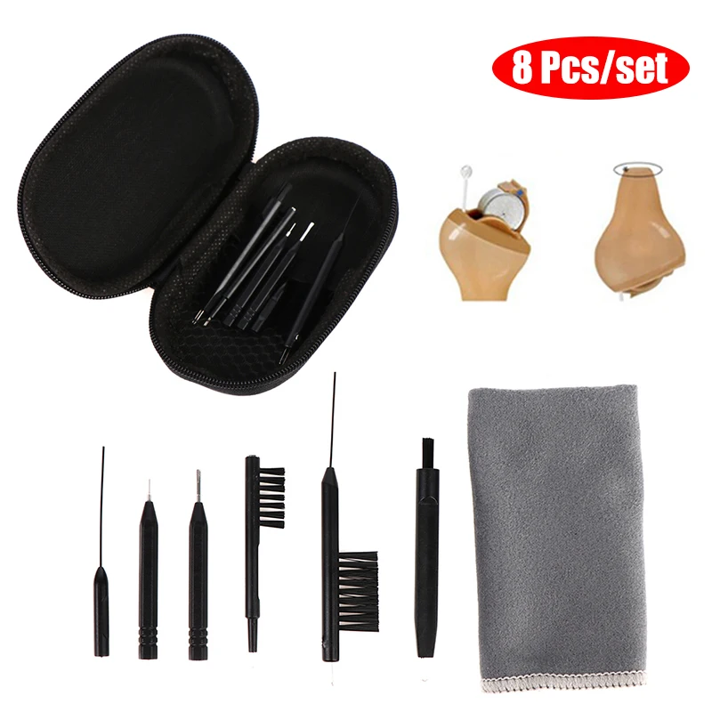8Pcs/Set Hearing Aid Cleaning Kit Brush Vent Cleaner Wire Magne Wax