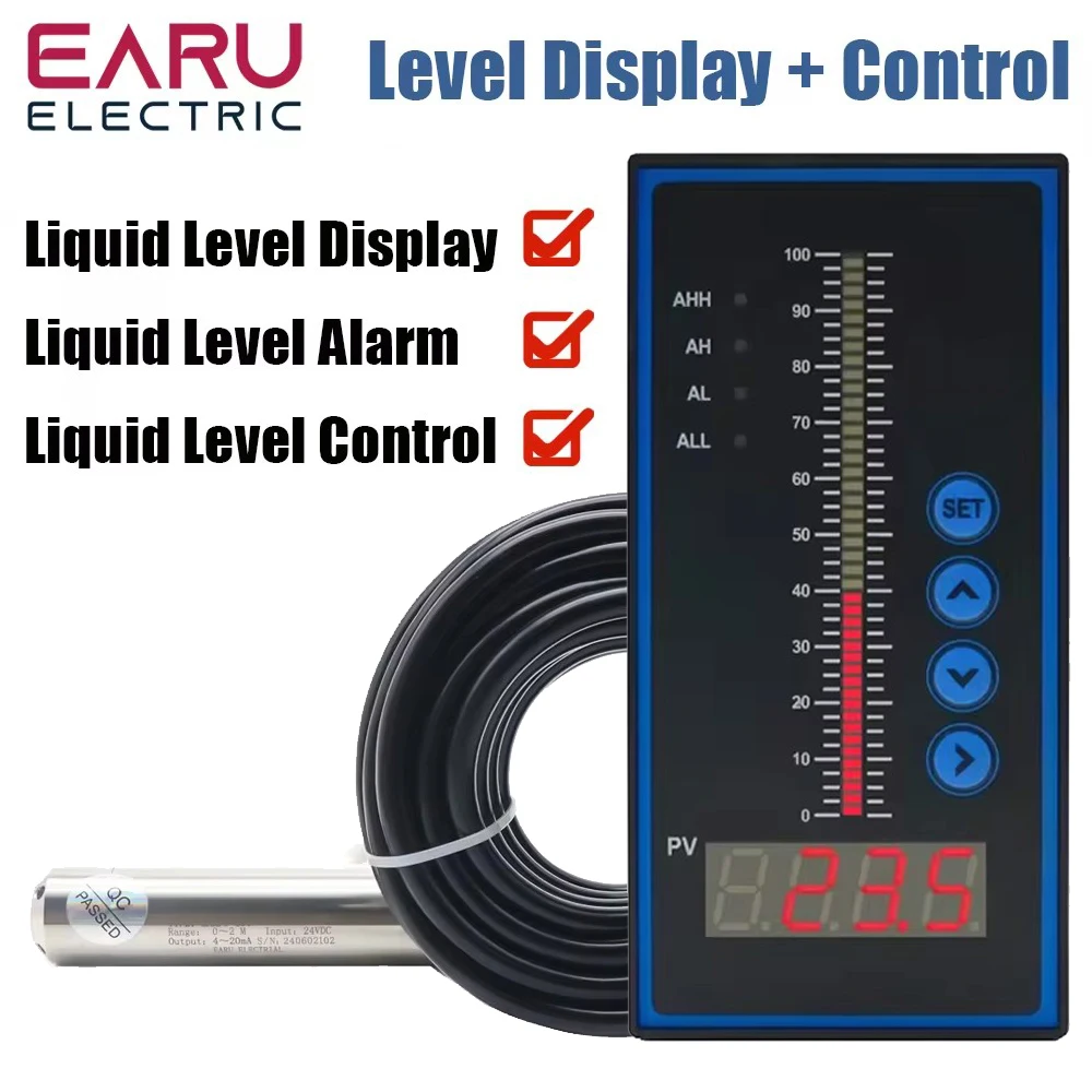 Integral Liquid Oil Water Level Sensor Probe Transmitter 1set 4-20MA Output Detect With Smart Controller Float Switch Alarm Pump