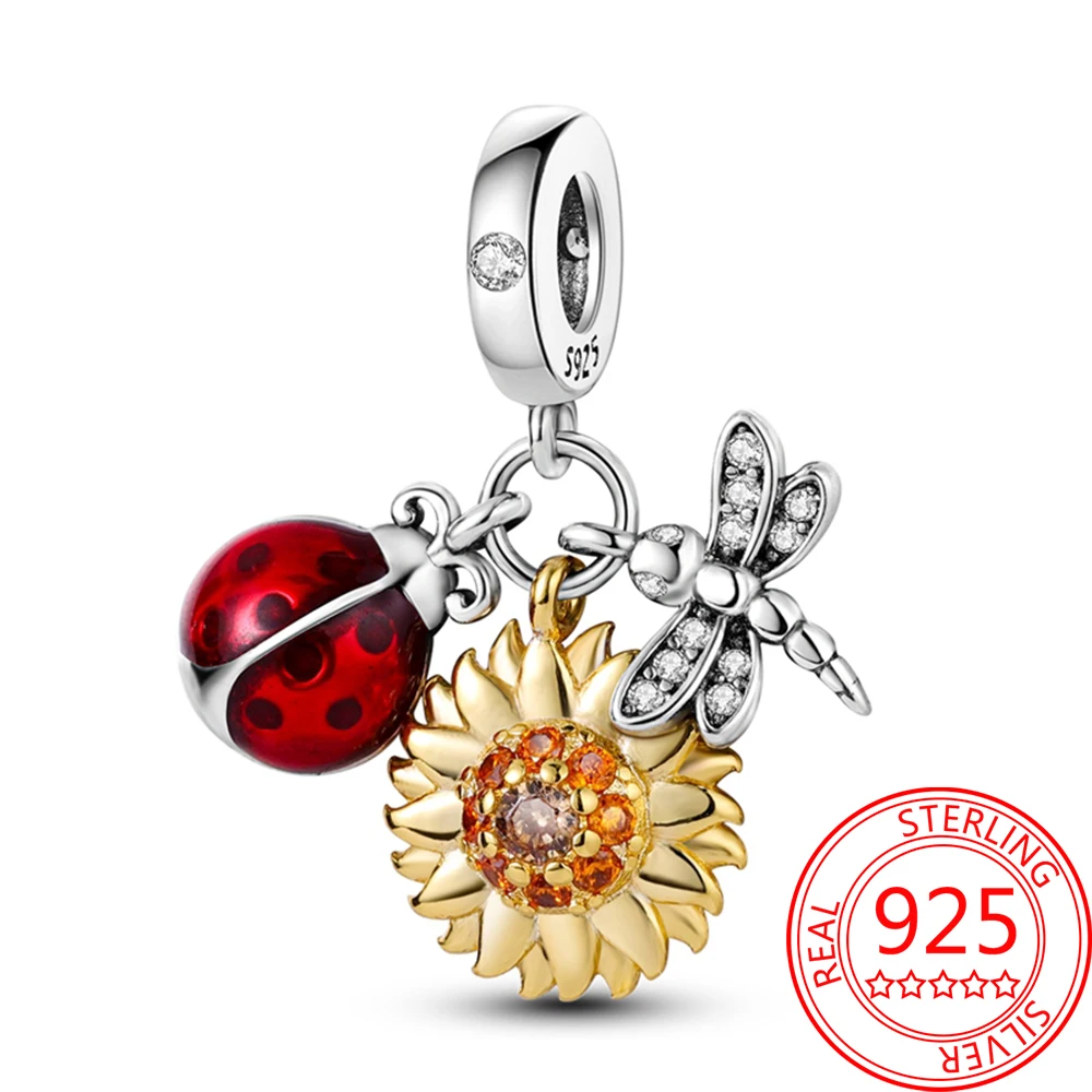 

Romantic Spring 925 Sterling Silver Sunflower Seven Star Ladybug Dragonfly Pendant Fit Pandora Bracelet Boutique Dating Gifts