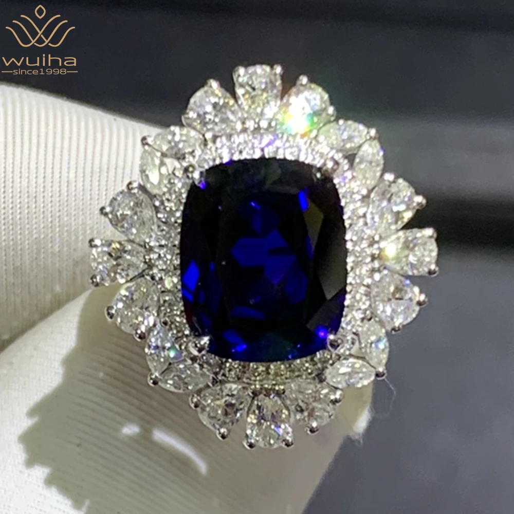 

WUIHA 9K Gold Cushion Cut 5.28CT GRC Vivid Sapphire Gemstone Wedding Anniversary Rings for Women Gift Fine Jewelry Drop Shipping