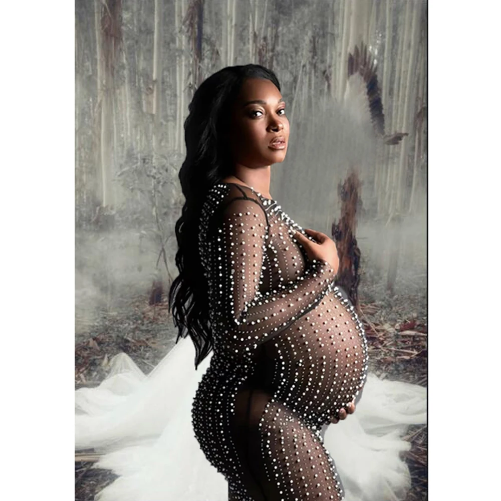 Accesorios de fotografía de maternidad para mujeres embarazadas, vestidos  sexis transparentes de encaje de perlas brillantes, accesorios de utilería  para sesión de fotos - AliExpress