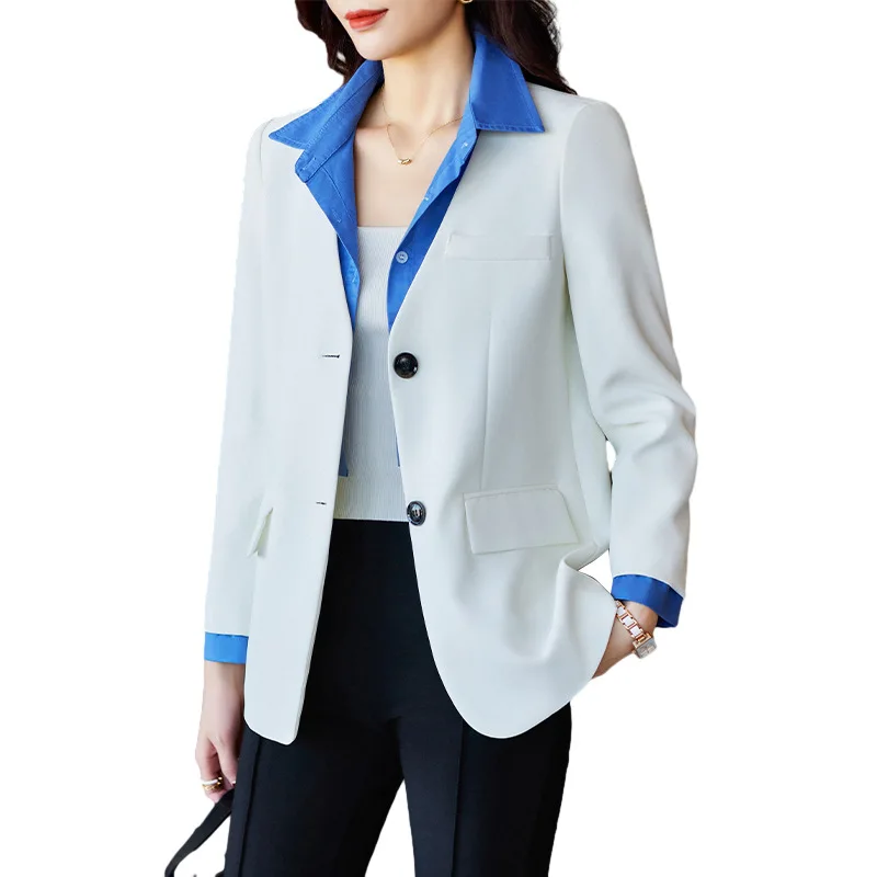 Fashion Design Fake Two Pieces Comfortable Lady Blazer Korean Version Female Blazer 2024 New Spring Jacket Tops Casaco Feminino