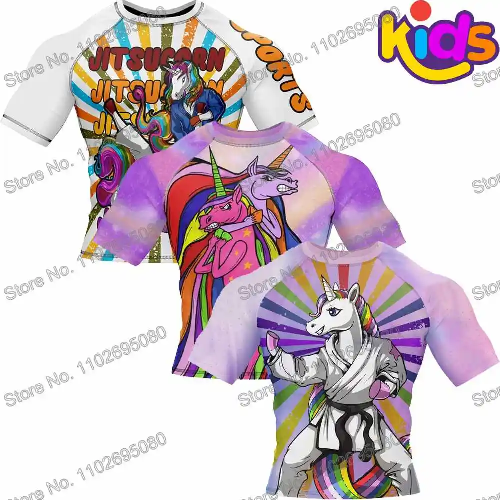 Kids Unicorn Surfing Rash Guard Swimsuit for Boys Girls