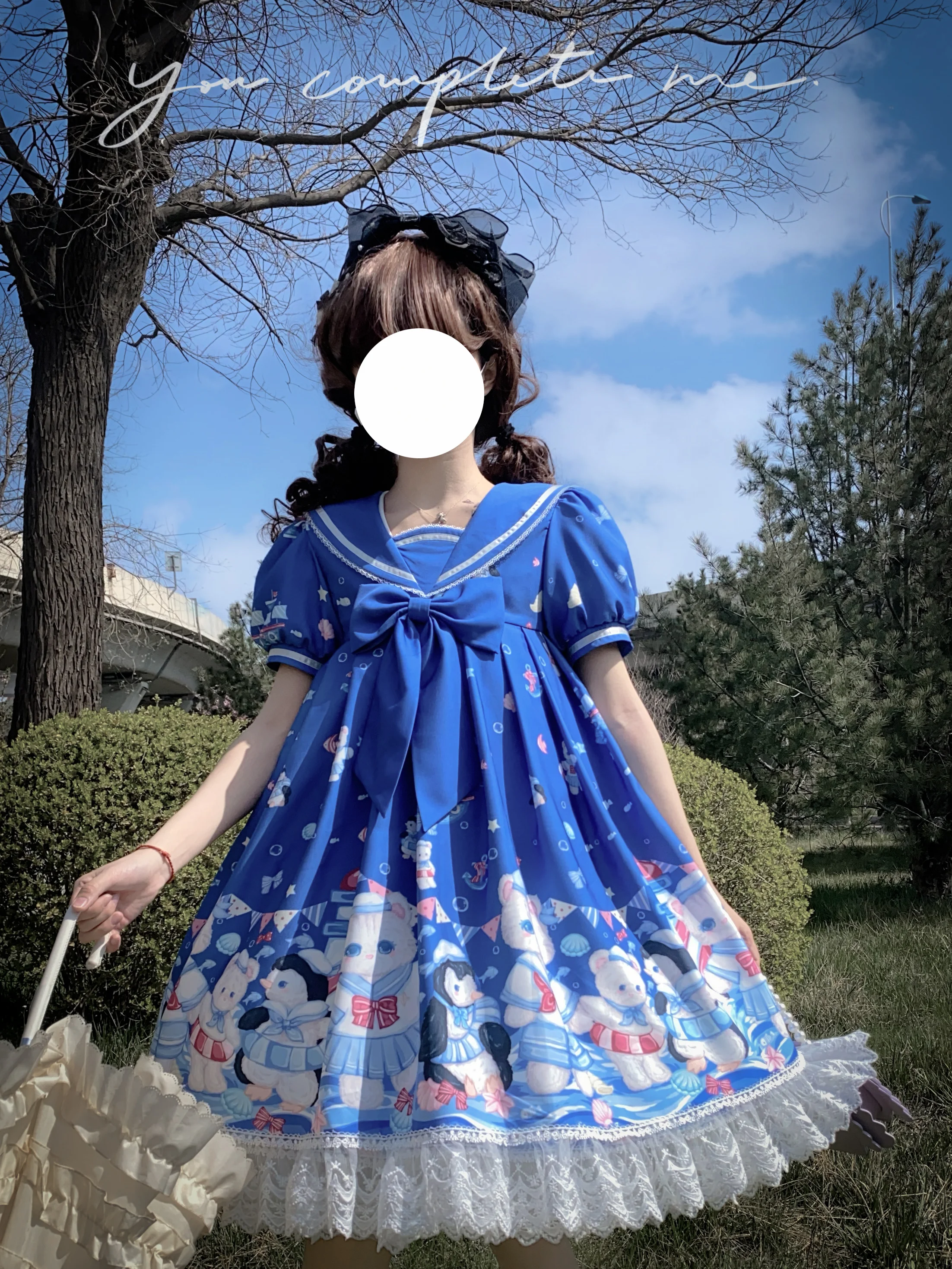 Cat and Penguin Women's Lolita OP Dress Sailor Collar Short