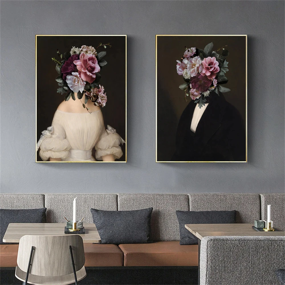 

Abstract Retro Men and Women Arts Canvas Painting Variations Art Portrait Flower Poster Bedroom Home Decor Wall Art Picture Gift