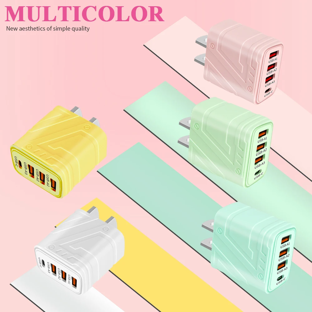 40W USB PD Type C Super Fast Charging 4 Ports Quick Charge 3.0 EU/US Plug Adapter For iPhone 15 14 Pro Max Xiaomi Samsung Huawei