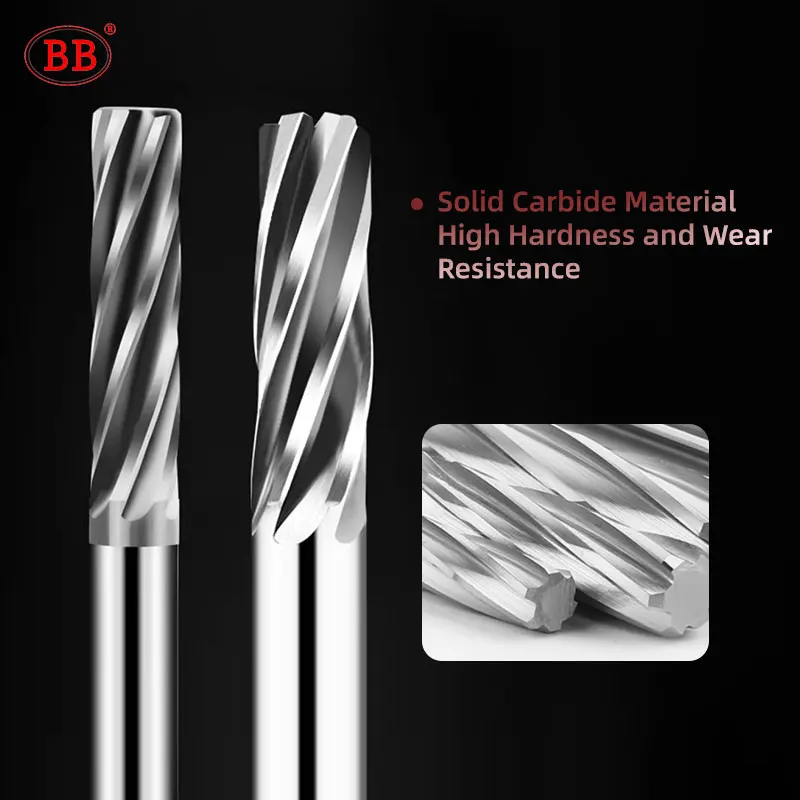 BB Carbide Machine Reamer Spiral Flute Uncoated H7 Tolerance Chucking Metal Cutter 6 Flutes CNC 2
