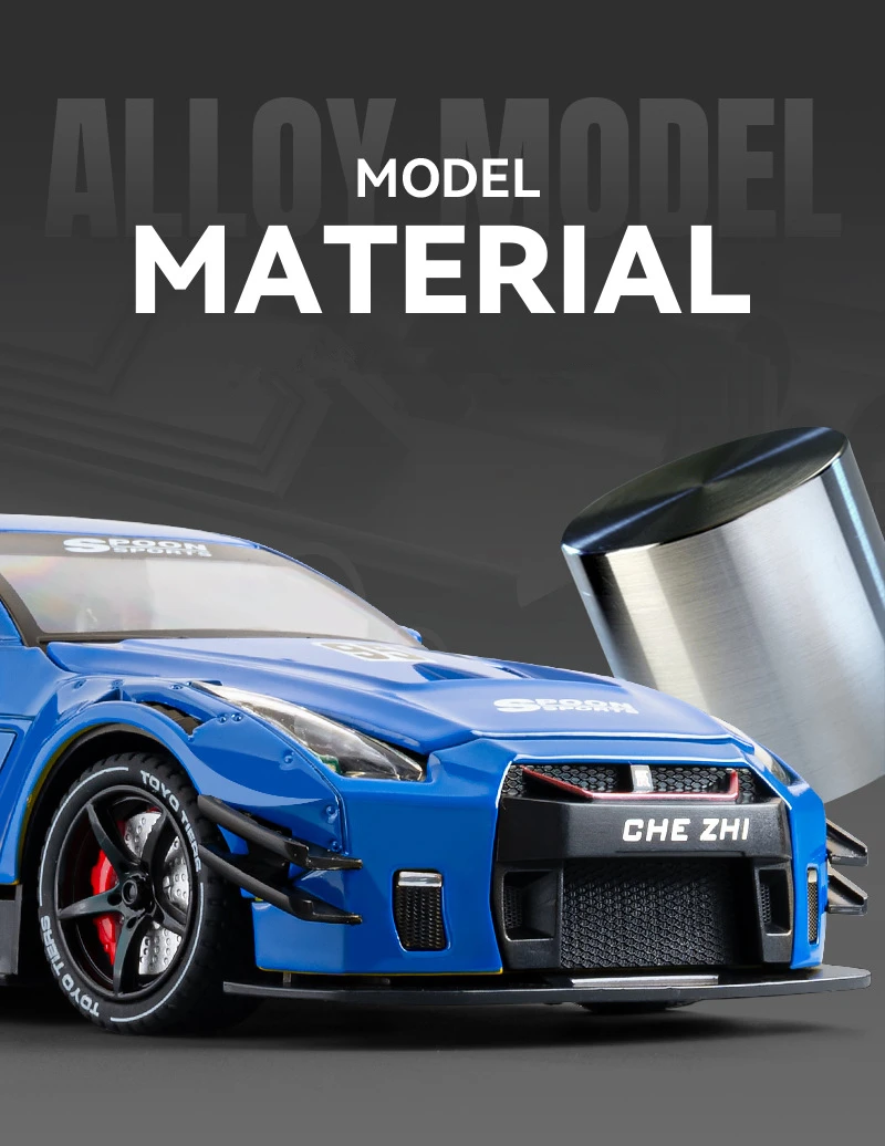 Mit Spray 1/24 Silvia GTR GT-R R35 Legierung Sportwagen Modell Diecast Metall Rennfahrzeuge Auto Modell Sound und Licht Kinder Spielzeug Geschenk – Detail 4