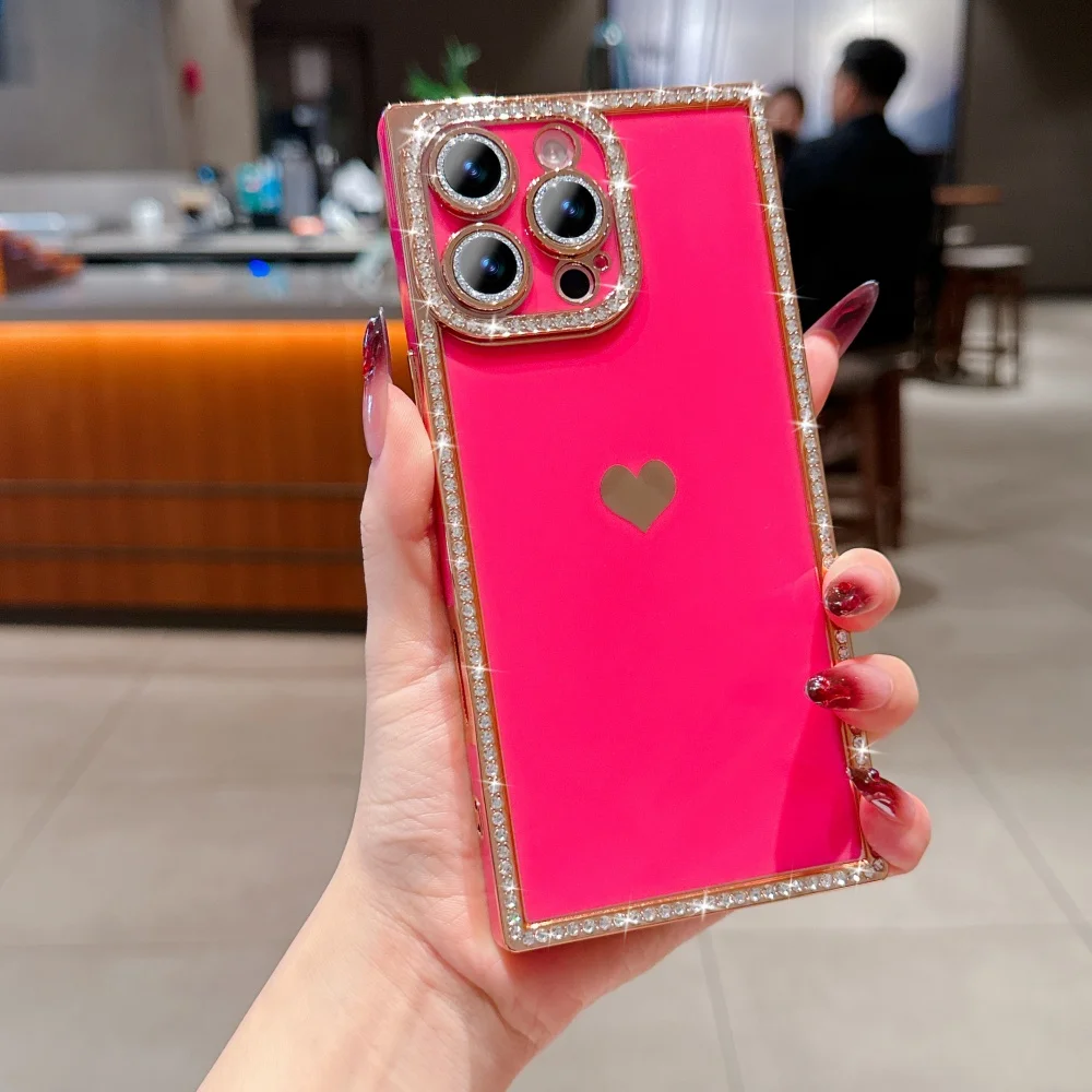 Luxury Bright Shiny Rhinestone Plating Shockproof Fluorescent Bumper Soft Cover Case