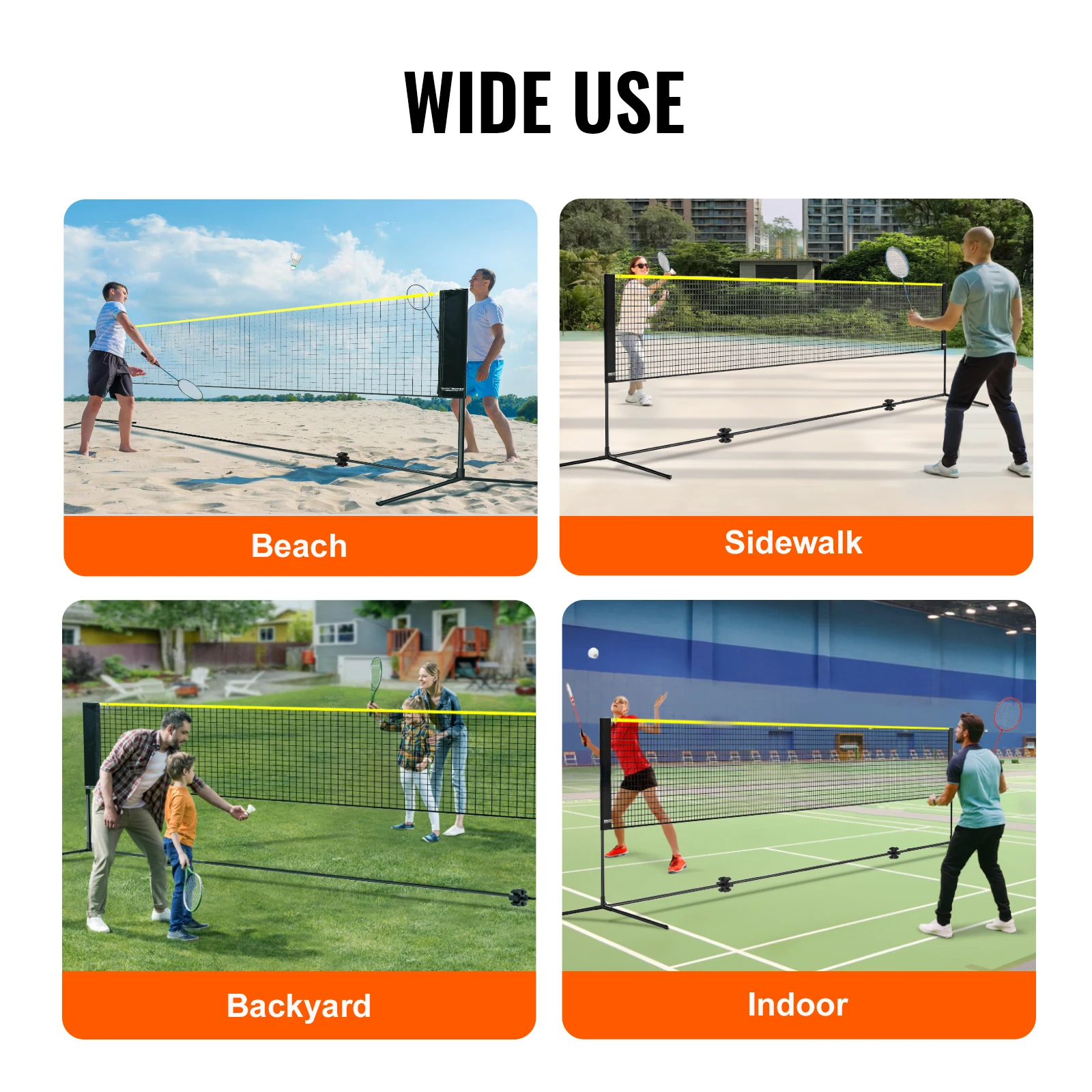 SucceBuy 20FT Badminton Net Height Adjustable Volleyball Net Wide Foldable Pickleball Net Portable Tennis Net Set w/Poles Stand