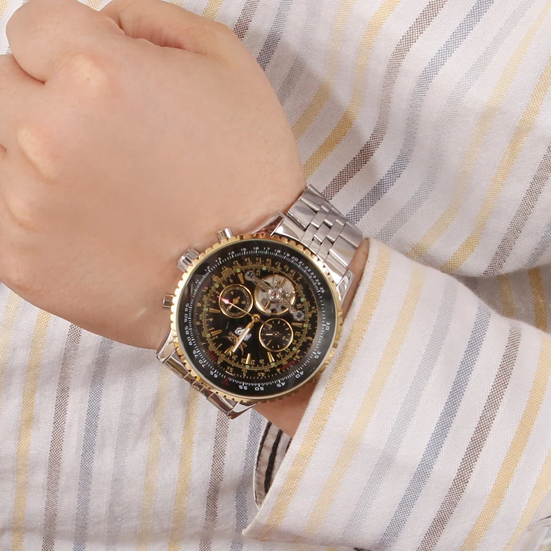 Mechanical Watch JARAGAR Original Big Dial Tourbillon Chronograph Automatic Man Stainless Steel Vintage Waterproof Male Wrist